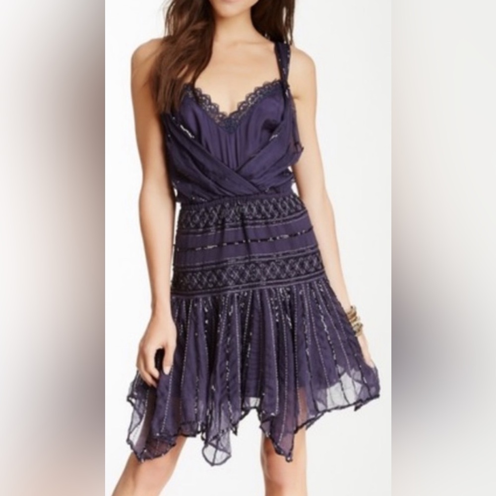 Free People Shimmer Tea Beaded Sapphire Dress Size S